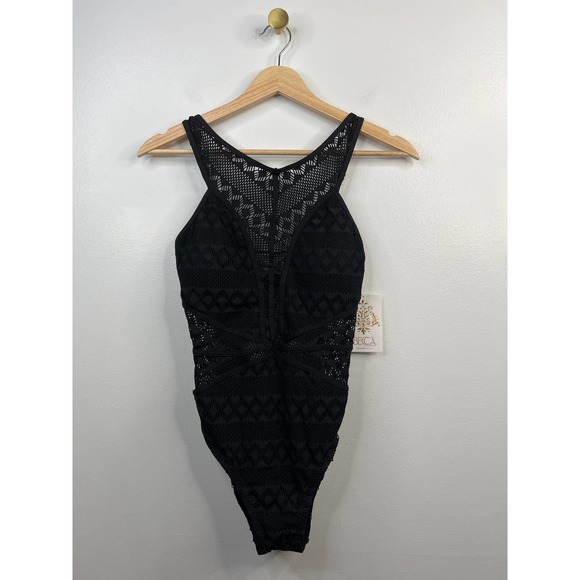 Becca Color Play Savannah High Neck Women's One Piece Black Size: Small NWT - Picture 2 of 8